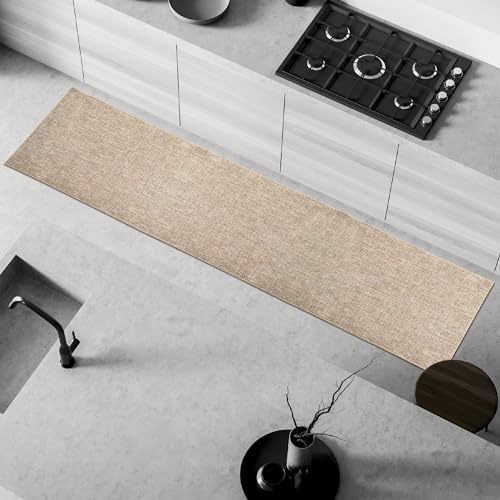 Comart - Tappeto Cucina Trama - 50x240 cm - Antiscivolo - Assorbente - Facile da Pulire - Passatoia in Poliestere Intrecciato - Resistente - Moderno - Runner per Corridoio e Entrata - Beige