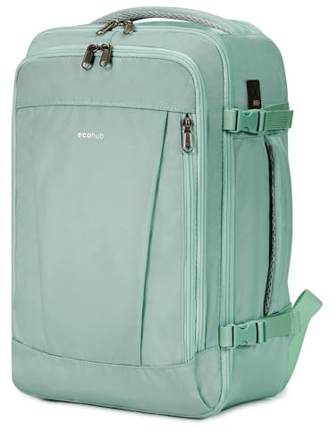 ECOHUB Handbagage Ryggsäck 40x20x25 Ryanair Under Säte Kabinväska Väska Dam Flygplan miljövänlig Väska för Bagage Väska Resväska Flyg Ryggsäck Carry On 20L,Lichtgroen