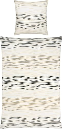 REDBEST Bettwäsche Seersucker beige-grau Größe 1x 155x220 cm + 1x 80x80 cm