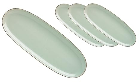 Van Well | URBAN Platte 34x12,5 cm grün 4er Set - Steinzeug Servierplatte groß Buffet-Platte Käseplatte, zum Servieren & Dekorieren