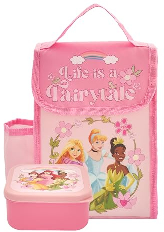 Disney Princess Girls Lunch Bag with Kids Snack Box by Polar Gear Princess Gifts Back to School Supplies - Insulated Girls Lunch Box Bag Princesses Rapunzel, Cinderella, Tiana