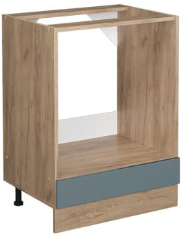 Vicco Herdumbauschrank R-Line, Blau-Grau/Goldkraft Eiche, 60 cm AP Marmor