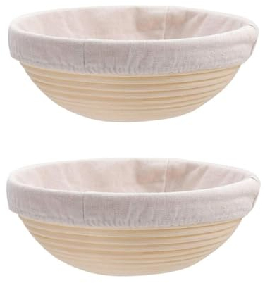 Juego de 2 cestas a prueba de pan, cuencos redondos de 9 pulgadas, cestas de ratán hechas a mano y forros para hacer fermentación de horneado