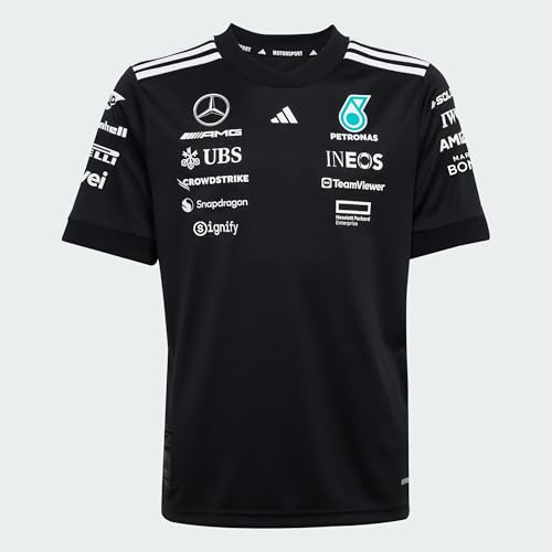 adidas Unisex – Barn MERCEDES - AMG PETRONAS FORMULA ONE TEAM DRIVER JERSEY BLACK YOUTH, black/white, 9-10 Years