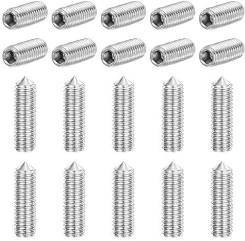 sourcing map 40Pcs Set Screws M3x10mm 304 Stainless Steel Cone Point Hex Socket Grub Screws for Machinery, Home Repairs, and Fixtures Silver