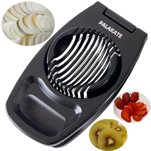 Egg Slicer for Boiled Eggs, Heavy Duty Aluminium Boiled Egg Cutter, Upgraded and Enlarged to Support Cutting Large Eggs, Black
