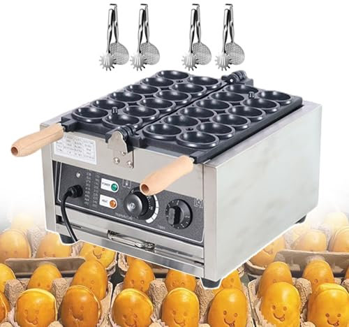 forplubossmmp 1800W Electric Bubble Waffle Makers & Irons, Commercial Bubble Waffle w/4 Grilling Tongs Maker, Egg Shaped Waffle Machine Non-Stick Cooking Plates, 180° Flip Rotating (12pcs)