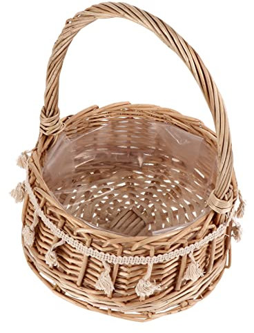 ANDRESLAD Handgefertigter Rattan-aufbewahrungskorb Mit Dickem Griff Vielseitiger Pflanz Blumenkorb Natürlicher Flechtkorb Für Garten Balkon Und Wohnraumdeko