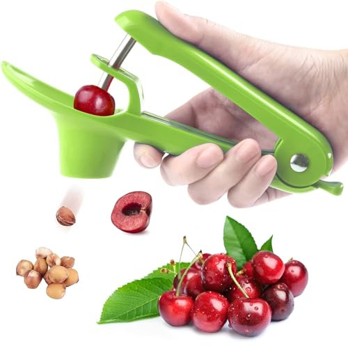 DHHYWWD Cherry Pitter, Olive Pitter, Cherry Stoner, Green, Plastic Handle, Stainless Steel Blade