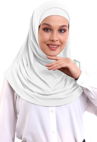 ihvan online, hijab halsdukar för kvinnor, redo att bära, lätt och bekväm huvudsjal, Instant Turban, Jersey, Presewn, Vitt, One Size