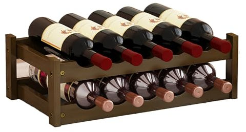 Casier à vin en bambou autoportant à 2 niveaux pour 6/8/10 bouteilles, support de rangement pour comptoir de vin, étagère de rangement pour cuisine, bar, garde-manger, cave à vin, design rustique