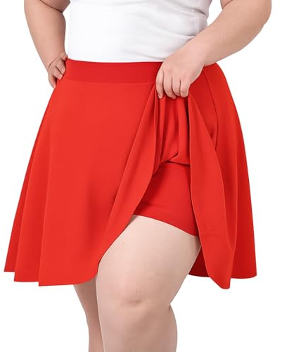 TRIWORKS Elegant kjol, stora storlekar, kvinnor, flickor, basic, ledig, mini, sommar, kort, skater, stretchkjol med byxor, A-linje, mångsidig, elastisk minikjol, tenniskjol, L-5XL, röd, 5XL plus size