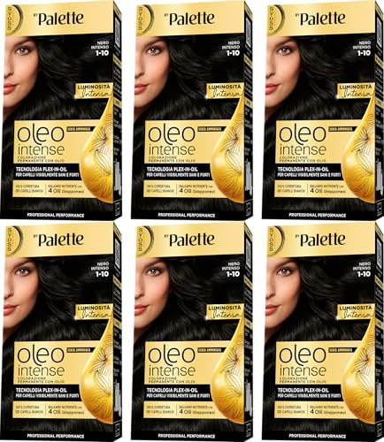 Syoss by Palette Oleo Intense, colorazione permanente, copertura professionale capelli bianchi, 1-10 Nero Intenso, confezione da 6