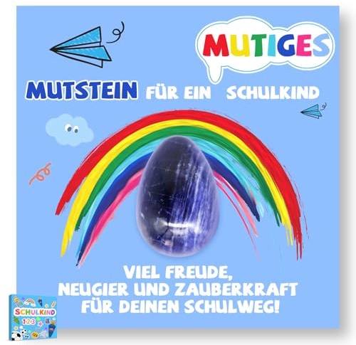 Blaue Einschulung Geschenk Glückssteine für Kinder,Mutstein für Kinder | Einschulung Junge, Schultüte Füllung Schulkind 2026 Junge, Mutstein Einschulung mit Grußkarte und Geschenkbox