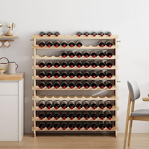 Étagère à vin en bois de pin avec 10 niveaux, peut contenir 100 bouteilles, présentoir à vin pour cave et cuisine, dimensions 110 x 35 x 116,5 cm