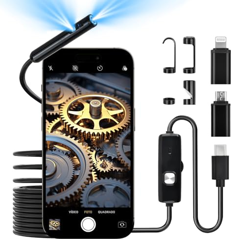 Focenat Endoscopio per smartphone,Endoscopio con 8+1 LED,IP68 Impermeabile Telecamera endoscopica,1920P HD Telecamera ispezione tubi,con Cavo Semirigido,Compatibile con iOS Android(5M/Doppia Lente)