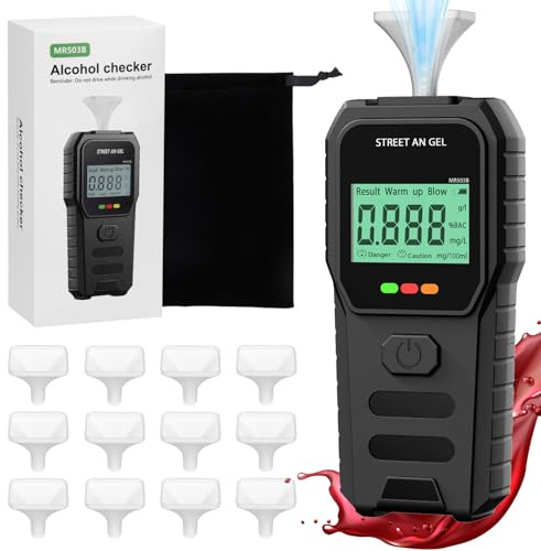 TOTSUN Breathalysers, Alcohol Breathalyzer Tester with 12 Mouthpieces, Home Personal Breathalyser Alcohol Tester with Digital LCD Screen | 3-Color LED & Sound Alerts