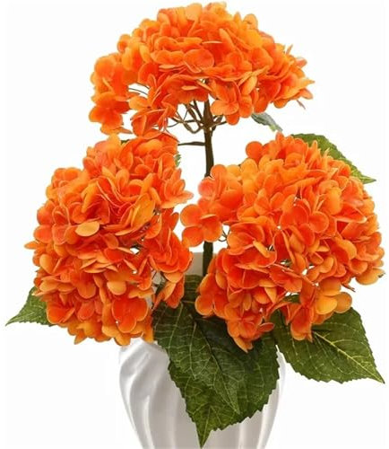 Hortensia Artificielle, Fleurs Artificielles Lot de 6 hortensias artificiels en latex au toucher réaliste, 48 cm, for décoration d'intérieur, bouquet de mariée, mariage, 49 cm(6 Pcs Orange)