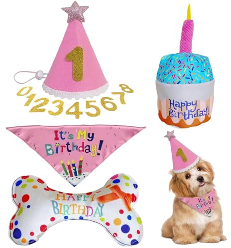 5 StüCk Hund Geburtstag Bandana Set,Hundegeburtstag Deko,Inklusive 9 Glitzerzahlen,Birthday Gifts for Dogs, Hundegeburtstag PartyzubehöR FüR Katzen Kleine Hunde Mittlere Hunde