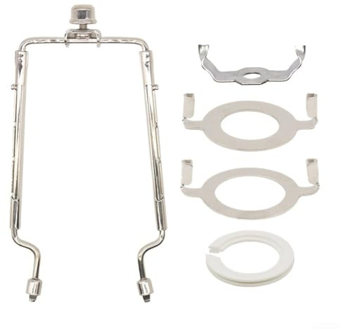 HpLive Supporto per paralume da 8 pollici, struttura in metallo regolabile con adattatore per lampade da tavolo E26 E27 E14 (argento)