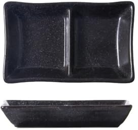 Zhaoj24-05 Piatti per Snack Piatto in Ceramica a Doppia griglia for Salsa di soia, condimento for Barbecue, for Dividere i Piatti di Sushi(Nero)