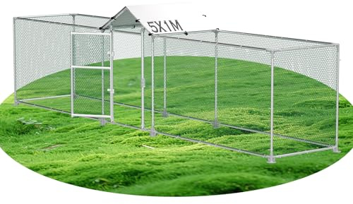 Suusolny Hühnerhaus Verzinktes Stahlrohr Freilaufgehege Mit PE Dach&Bodennägeln Hühnerstall,PVC-beschichtetem Drahtgitter Voliere Hühner für Hühnerkäfig Vogelkäfig Haustierkäfig- 5x1m(LxB)