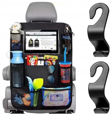 KRUMAD Organizer per sedile posteriore, organizer per bagagliaio 61 x 41 cm, con supporto per tablet fino a 10 pollici, 10 tasche e 2 ganci, accessori per auto impermeabili, interni per bambini e
