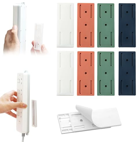 8 pezzi autoadesivo, senza punzonatura, supporto per presa di corrente, fissaggio a parete, gestione dei cavi (verde, bianco, arancione, blu)