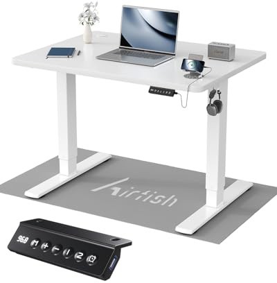 Airfish Höhenverstellbarer Schreibtisch 90x60cm, Kinder Schreibtisch Höhenverstellbar Elektrischer mit Memory-Funktion, Bürotisch Höhenverstellbar für Home Office Steh-Sitz Tisch Standing Desk Weiß