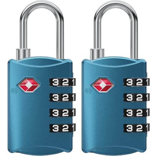 NovLock Suitcase Padlocks, TSA Approved Luggage Locks, Travel Padlocks | Premium Quality, Durable, Easy to Read, Set & Use, 4-Digit Security, TSA 008 Lock, for Suitcases, Backpacks, 2-Pack, Blue