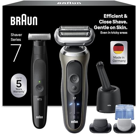Braun Bundle mit Series 7 Rasierer Herren Elektrisch, Kabelloser Nass- & Trockenrasierer Männer, Made in Germany, 72-C7650cc, Gold + Series XT3 Gesicht & Körper, Elektrischer Rasierer, XT3200, Schwarz