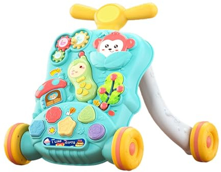 dijiusidy Nya världar med multifunktionella steg Babypush-gåvagnar Ljudmusik Utformade för att barn ska kunna gå med självförtroende Push-along-gåvagnar Sitt och stå och lära sig, Grön, 38x38x38cm