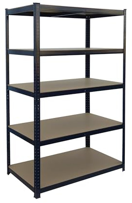 Relaxdays Étagère pour Charges Lourdes, 5 Niveaux, 875 kg, 60x100x200 cm, Noir/Marron, à emboîter pour Cave/Garage
