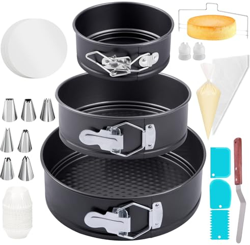 Cake Tins for Baking, Non-Stick Metal Baking Set with Accessories | Metal cake making equipment with non-stick cake tins for cakes and bread in oven or microwave, baking accessories for kitchen