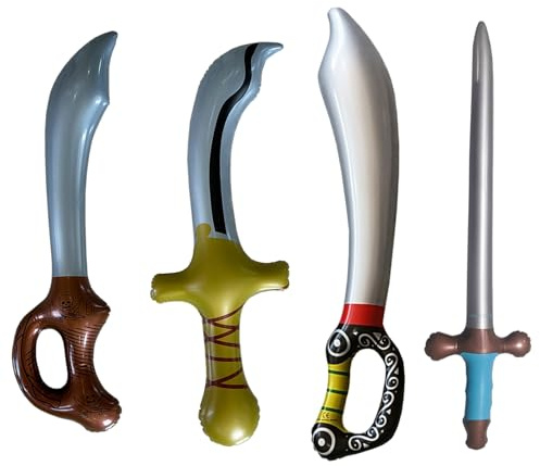 Huhaokejis 4 Espada Pirata Inflable, Juego de Accesorios para Piratas, Piratas Espada Juguete para niños, Suministros para Fiestas Tema de Halloween Piratas Juegos de rol (Multicolores A)