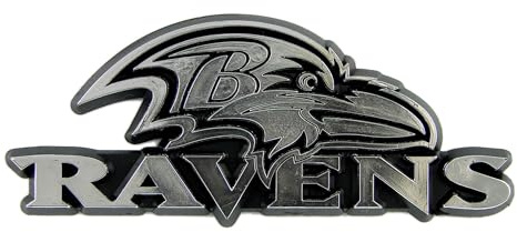 FANMATS 60260 NFL - Baltimore Ravens Molded Chrome Emblem | Chrome | 3.25” x 3.25 | Raven Head Primary Logo & Wordmark