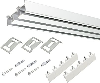 Liedeco Vorhangschiene 3-läufig für Vorhänge, Schiebevorhang weiß L 165 cm
