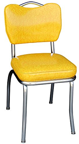 Richardson Seating Handle Back Chrome Diner Chair with 2 Box Seat, Cracked Ice Yellow