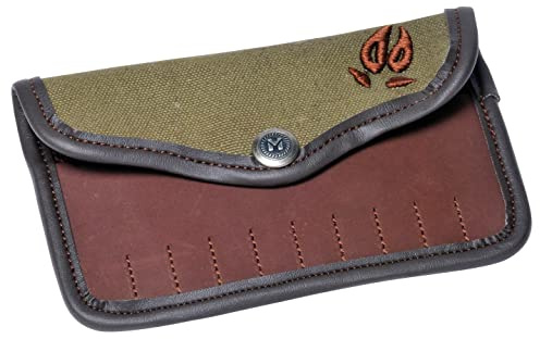JANUEL - Pochette à Balle Carabine Toile et Cuir Vachette 10 Tubes Brodée Sanglier, Marron