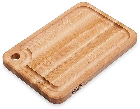 John Boos Block MPL1812125-FH-GRV Prestige Maple Wood Edge Grain Reversible Cutting Board with Juice Groove, 18 Inches x 12 Inches x 1.25 Inches