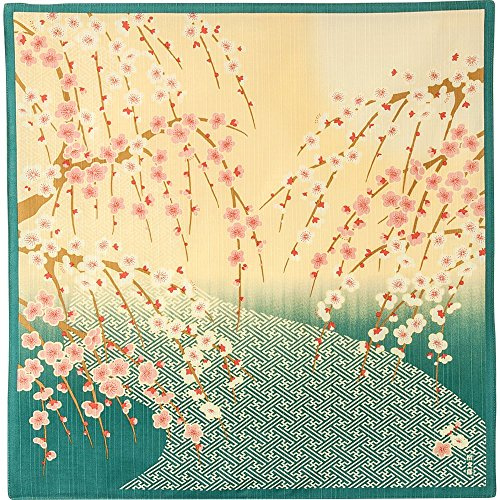 濱文様 HAMAMONYO Furoshiki Buddhistisches Kreuz und weinender Ume Baum, 50,8 cm, Blau