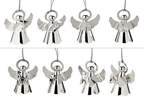 EDZARD 8er Set Baumschmuck Engel (Höhe 6 cm) edel versilbert | mit verschiedenen Instrumenten, Weihnachtsdeko, Christbaumschmuck, Geschenkidee, Adventszeit, Engelfigur, Musikkapelle