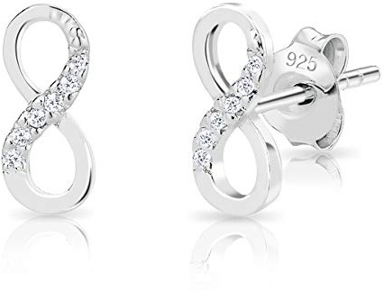 DTPsilver® Boucles d'Oreilles Femme Argent 925 - Clou Oreille Infini - Puces avec Oxyde de Zirconium - 4 x 9 mm