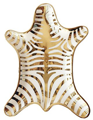 NUYKOUY Zebra Stripe Jewelry Tray Ceramic Dishes Plate Gilded 5.9, Gold