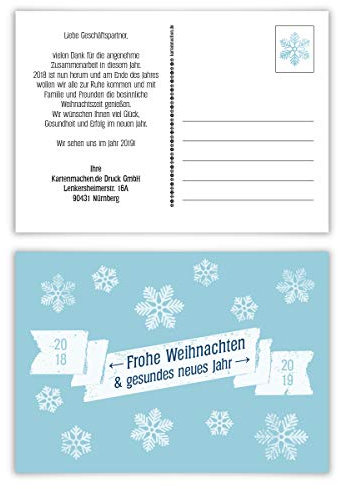 100 x Geschäftliche Weihnachtskarten Grußkarten individuell Weihnachten - Schneeflocken Post