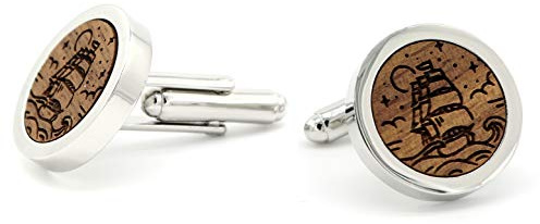NaturSchatulle Manschettenknöpfe Herren Holz mit Gravur 1 Paar Schwarze Manschettenknopf Rund Hochzeit Anzug Männer Cufflinks for Men