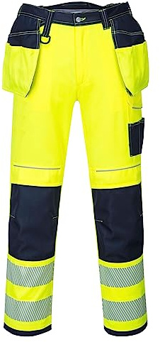 Portwest T501 Mens PW3 Hi Vis Work Trousers - Holster Pocket Workwear Safety Construction Trousers Yellow/Navy, 40