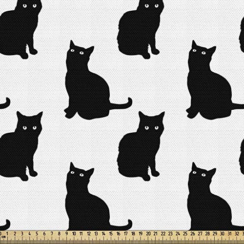 ABAKUHAUS Katze Gewebe als Meterware, Nette spielerische Schwarze Kätzchen, Schön Gewebten Stoff für Polster und Wohnaccessoires, 1M (148x100cm), Weiß Anthrazit grau