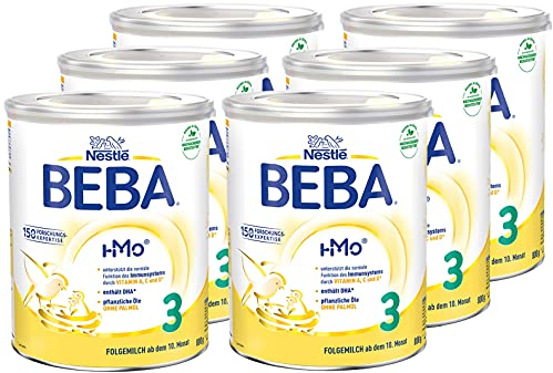 BEBA 3 Folgemilch ab dem 10. Monat, Babynahrung mit 5 HMO Komplex, nur Laktose, ohne Palmöl, 6er Pack (6 x 800g)