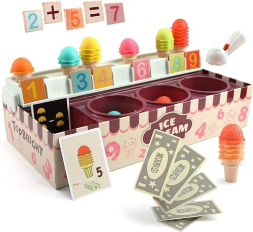 TOP BRIGHT Eisverkauf Spielset-Set für 3 Jahre - Mathe und Logik Eisportionier - Eisportionier-Spielset für Kleinkinder - Rollenspiel - Kaufladen Zubehör Spielzeuge Geschenk für 3-jährige Mädchen